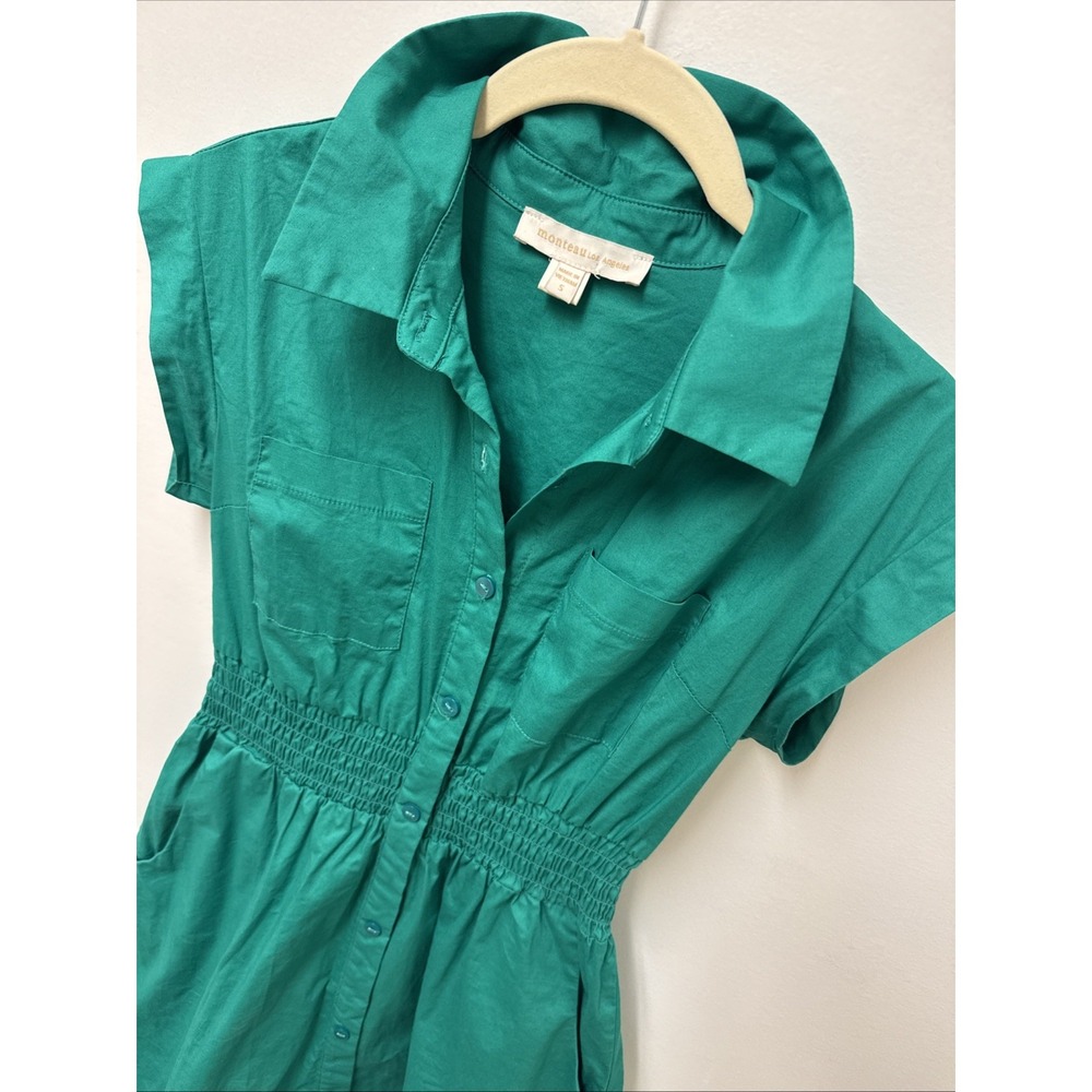 Monteau Los Angeles‎ Women's Kelly Green Button Down Cotton Shirt Dress